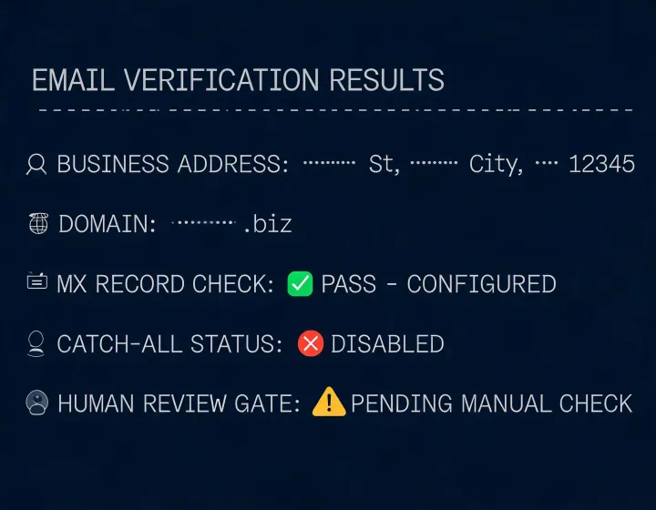 Agent terminal showing an email verification result
